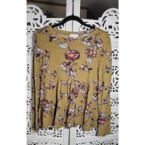 Altar'd State Women's Floral Green Babydoll Long Sleeve Top Size M Thermal Boho